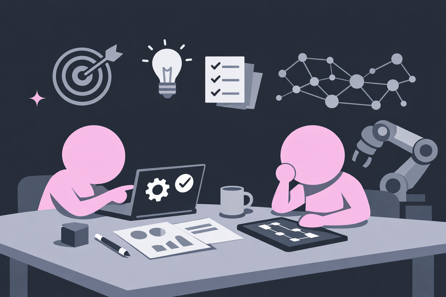 Abstract black and white illustration with a subtle light trail, symbolizing a year of focus, alignment, and consolidation.